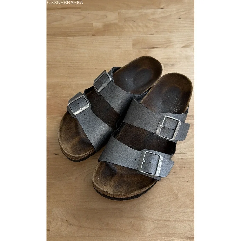 Birkenstock Arizona Metallic Silver Grey Two Strap Sandals Womens 10 EU 41